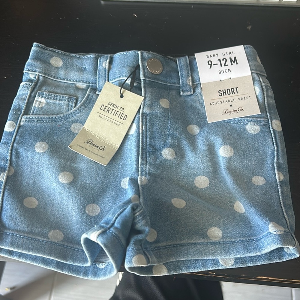 Kids Jean shorts 9-12 month polka dots blue jeans